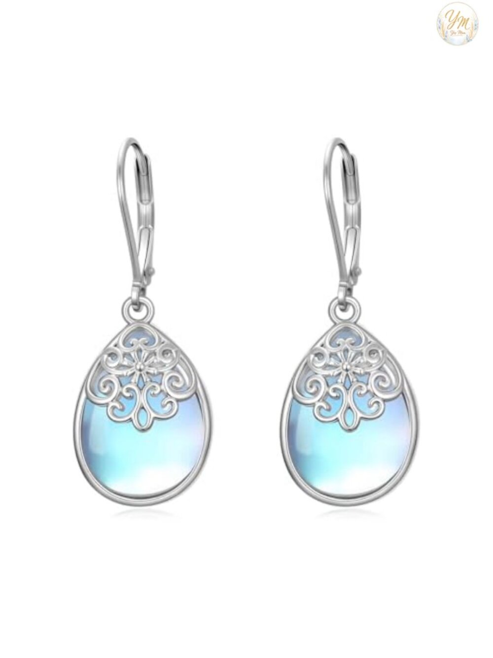 S925 Sterling Silver Moonstone Dangle Drop Earrings Leverback Filigree